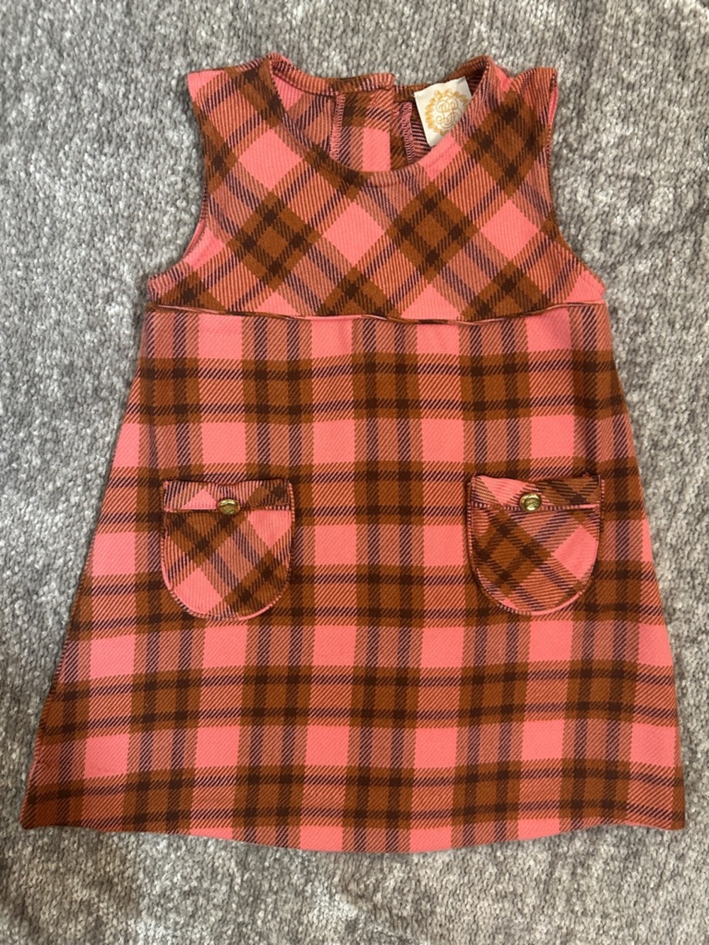 NWOT The Beaufort Bonnet Co Pink & Brown Plaid Sleeveless jumper Dress 7